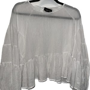 White Lightweight Balloon Sleeve Tie on sleeves and open back ties